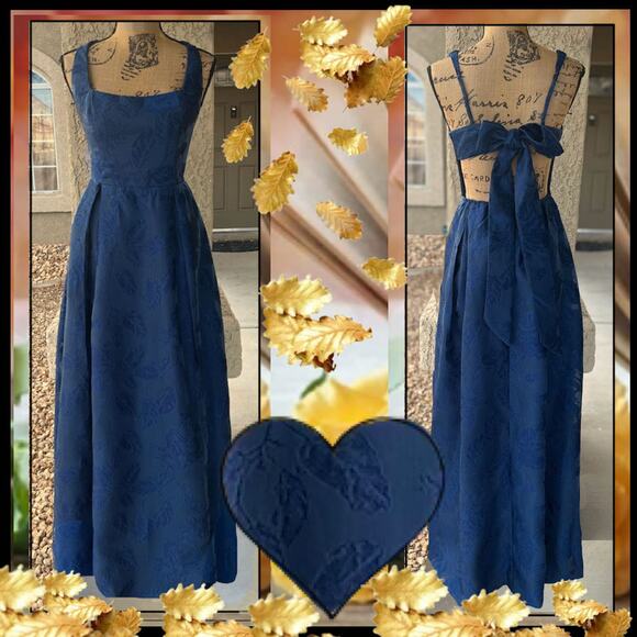 Lulus Navy Jacquard Tie-Back with Pockets Perfected Aura  Maxi Dress Size M - Picture 6 of 13